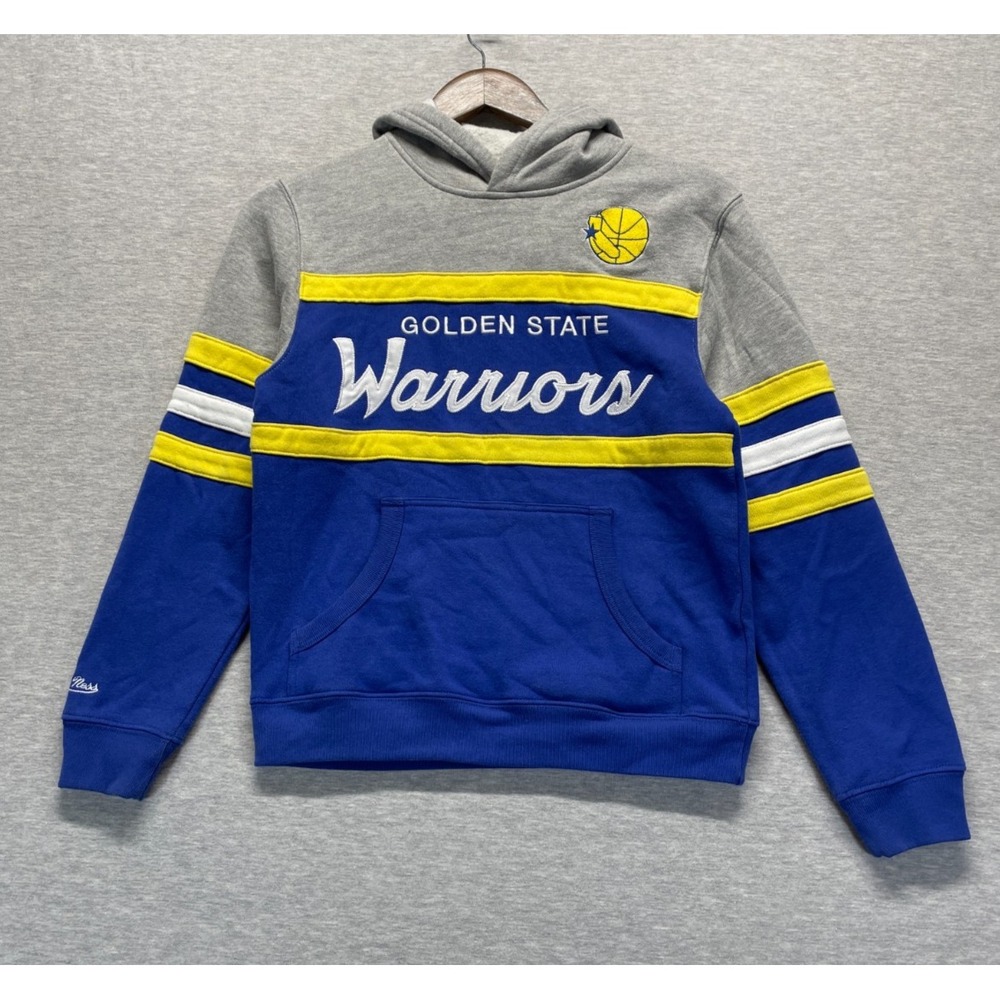 Golden State Warriors Hoodie Youth M 10/12 Gray Blue Mitchell & Ness Basketball